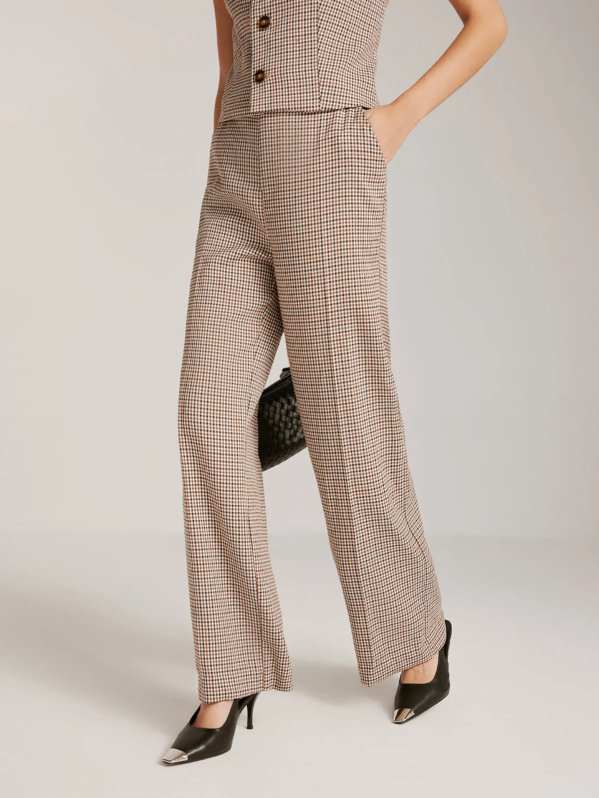 High-Waist Plaid Belted Pants sold by COMMENSE