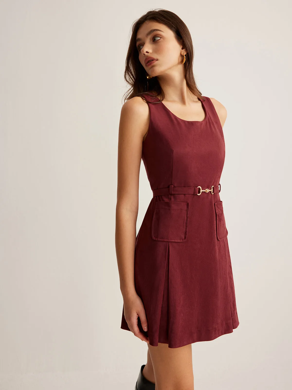 Suede Pockets Strappy Dress With Belt sold by COMMENSE product image thumbnail 5