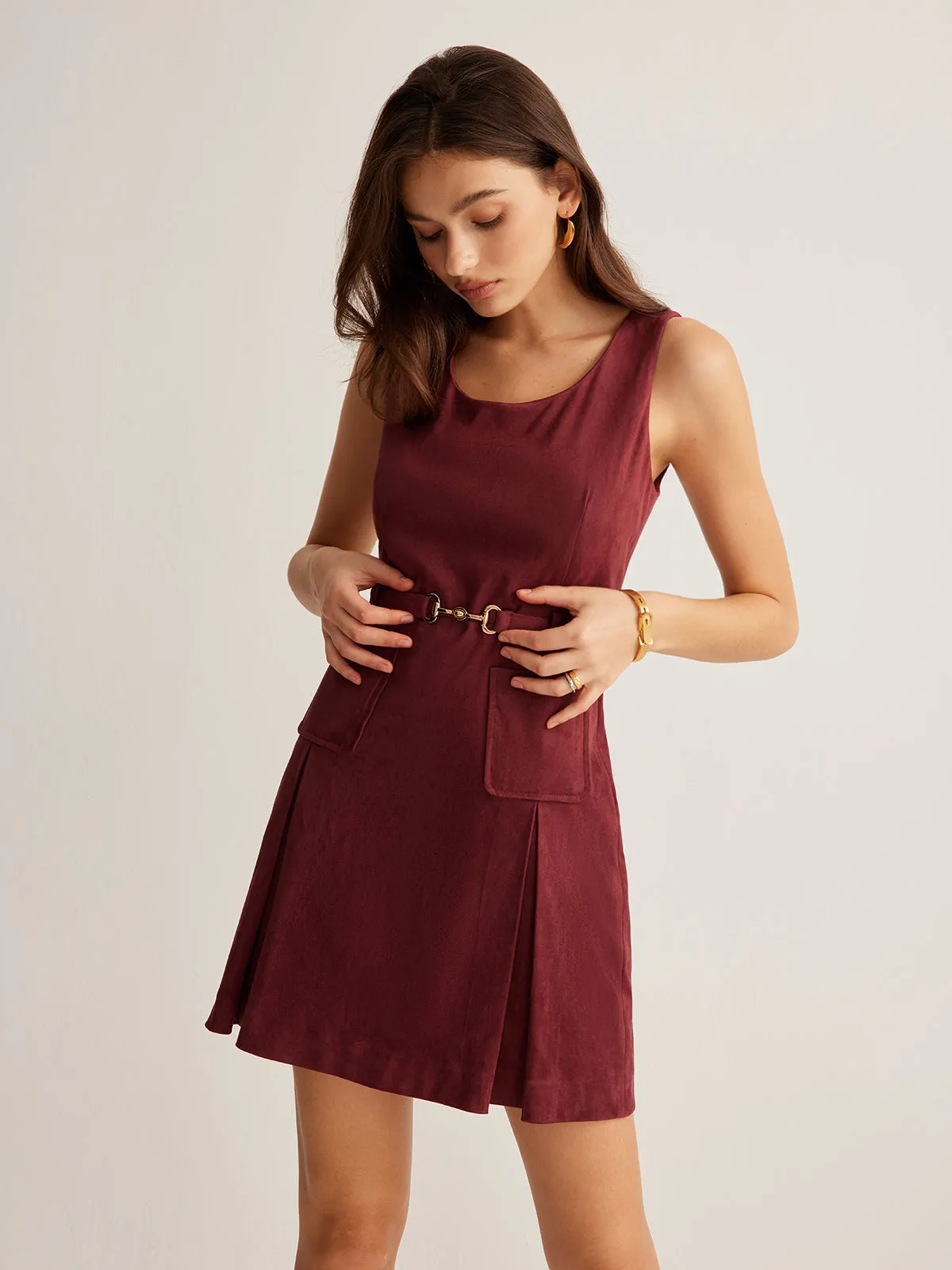 Suede Pockets Strappy Dress With Belt sold by COMMENSE product image thumbnail 4