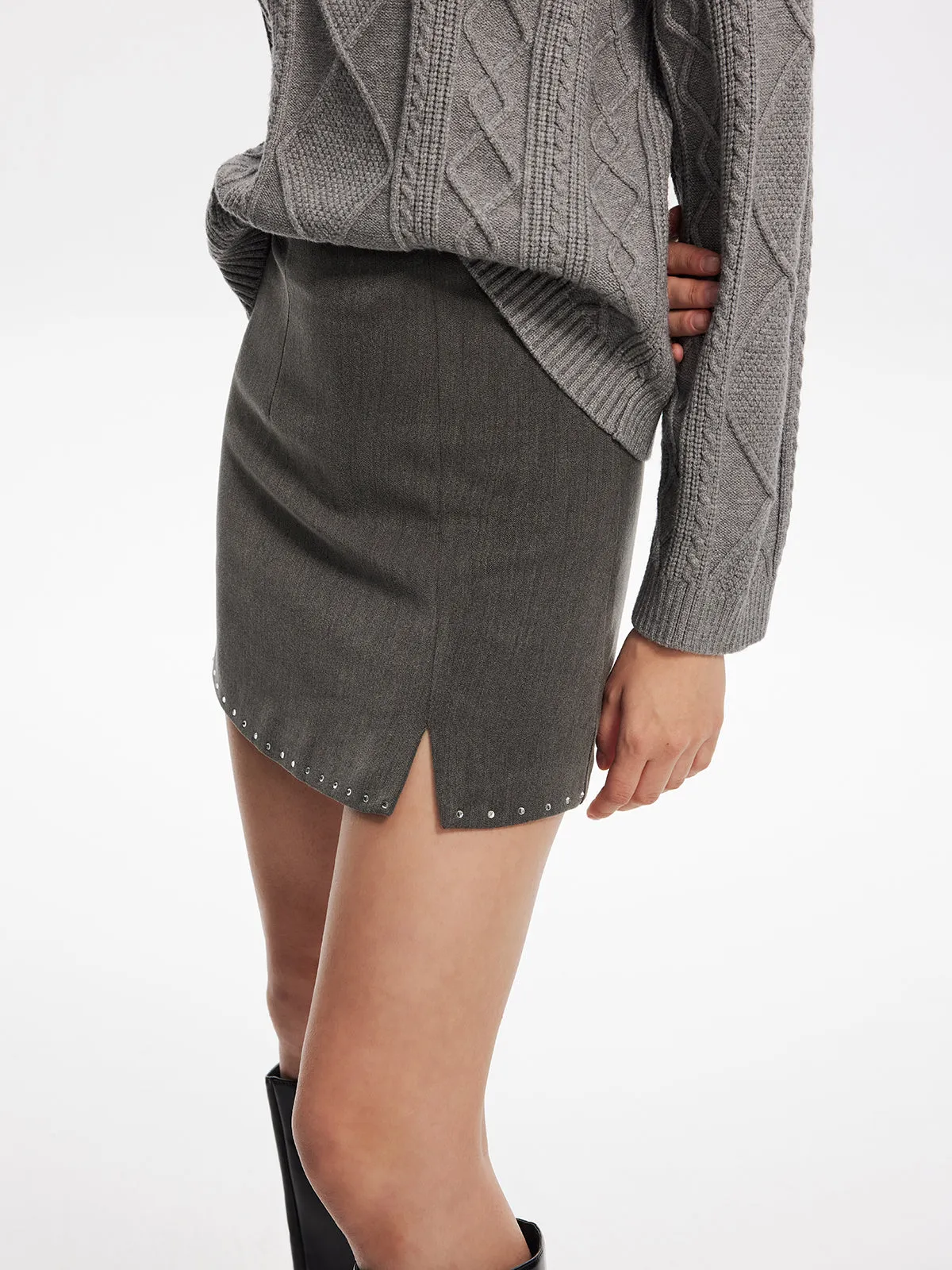 Beaded Trim Side-Zipper Mini Skirt sold by COMMENSE product image thumbnail 5