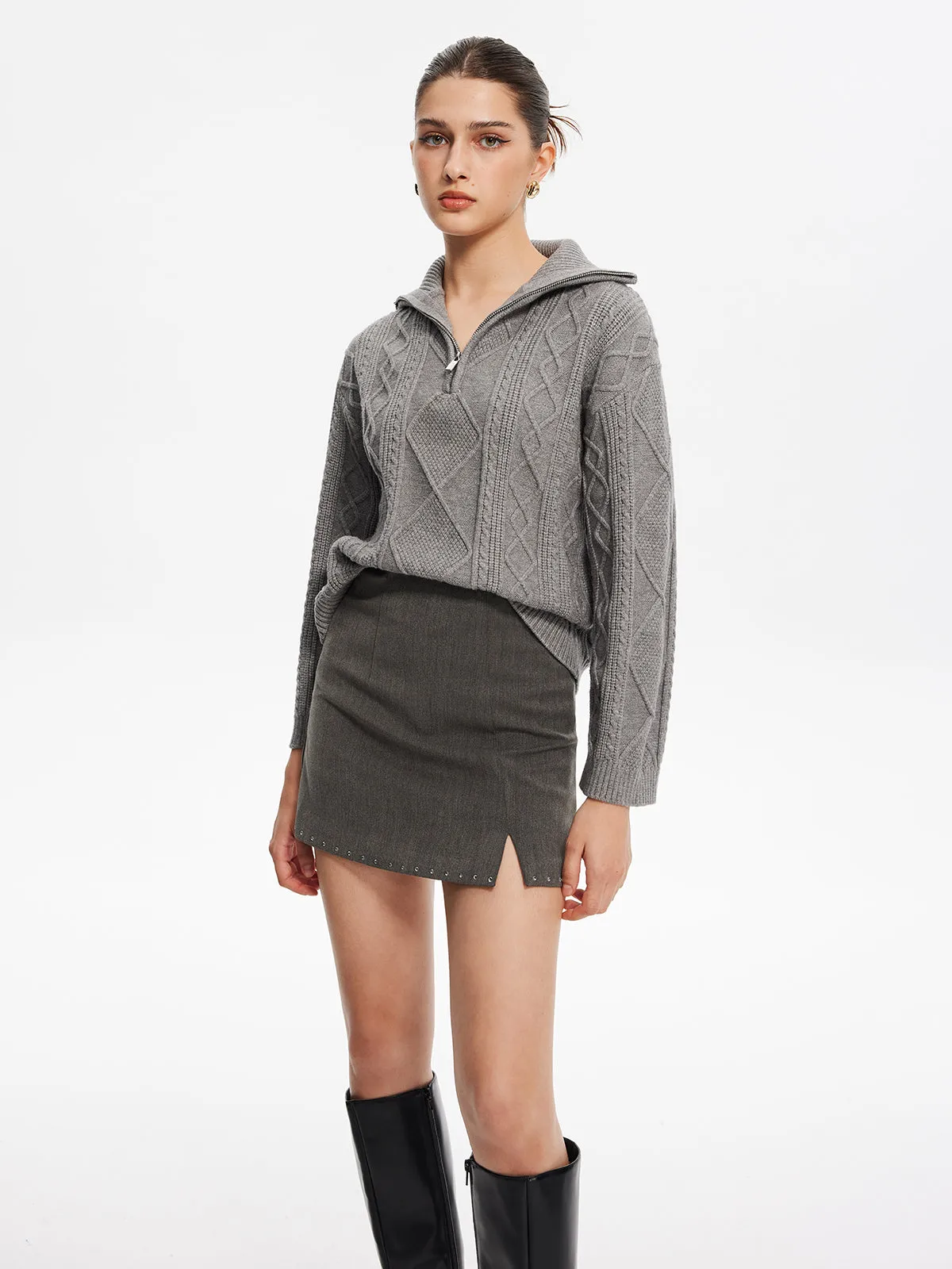 Beaded Trim Side-Zipper Mini Skirt sold by COMMENSE product image thumbnail 3
