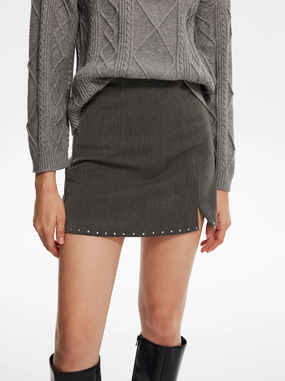 Beaded Trim Side-Zipper Mini Skirt sold by COMMENSE product image thumbnail 4