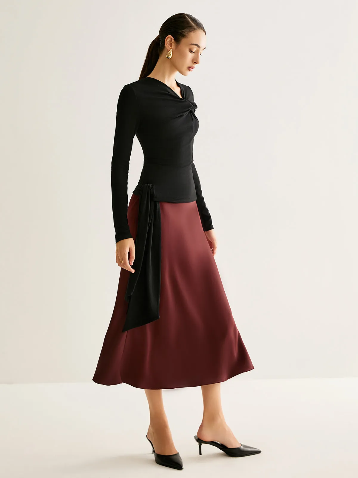 Asymmetrical Neck Knotted Slim Top sold by COMMENSE product image thumbnail 5