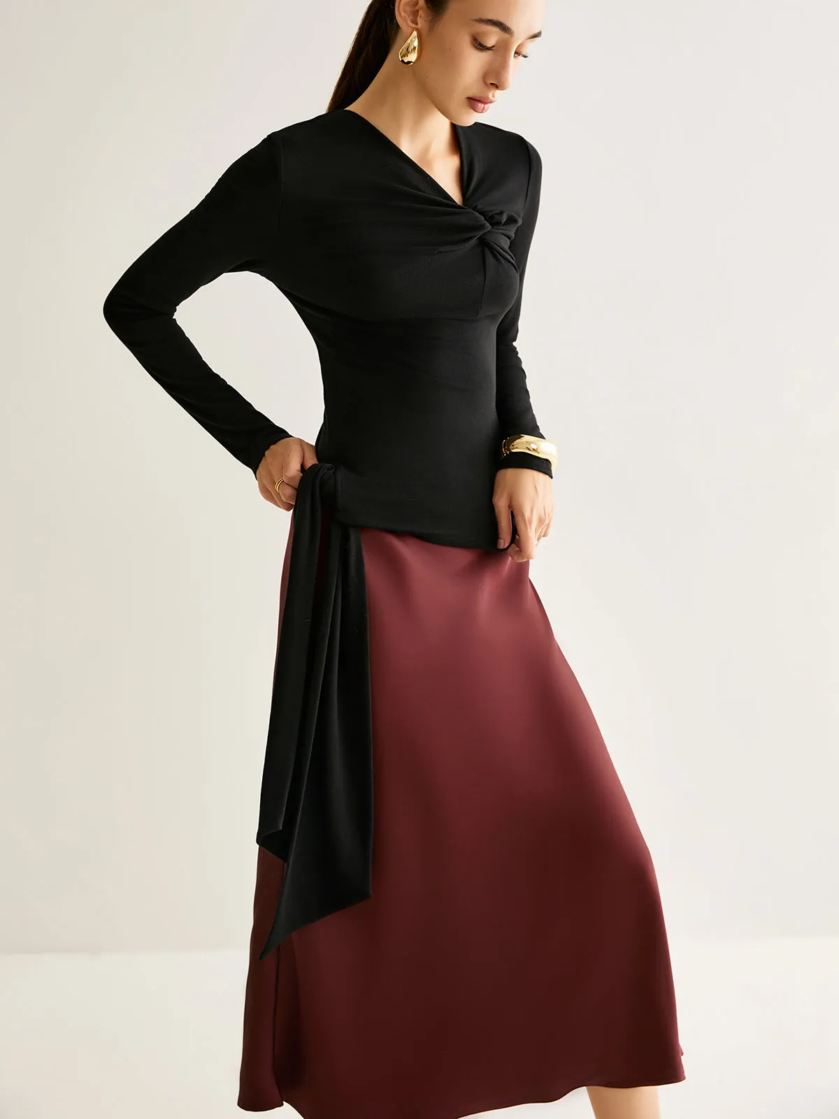 Asymmetrical Neck Knotted Slim Top sold by COMMENSE product image thumbnail 3