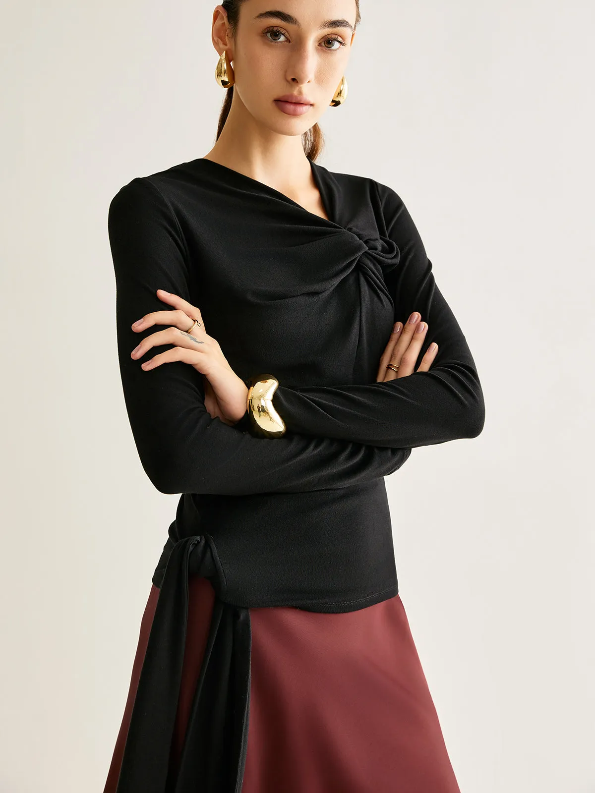 Asymmetrical Neck Knotted Slim Top sold by COMMENSE product image thumbnail 4