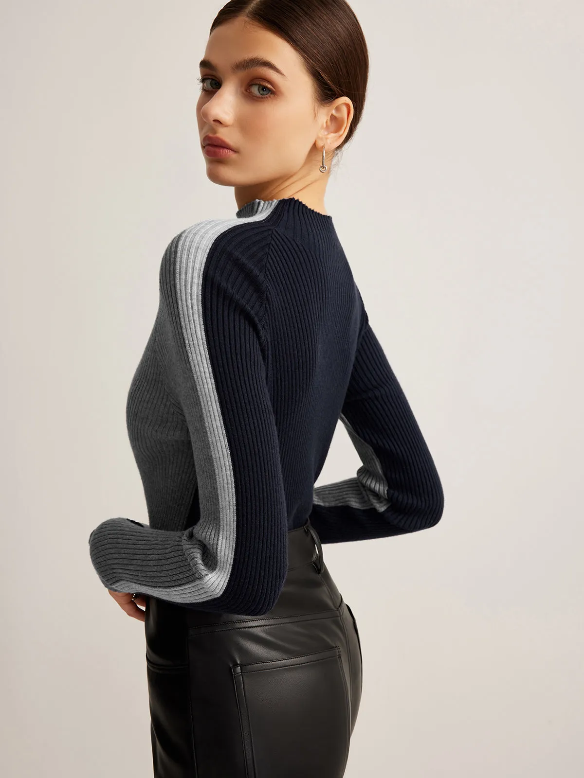 Mock Neck Color Block Knit Top sold by COMMENSE product image thumbnail 5