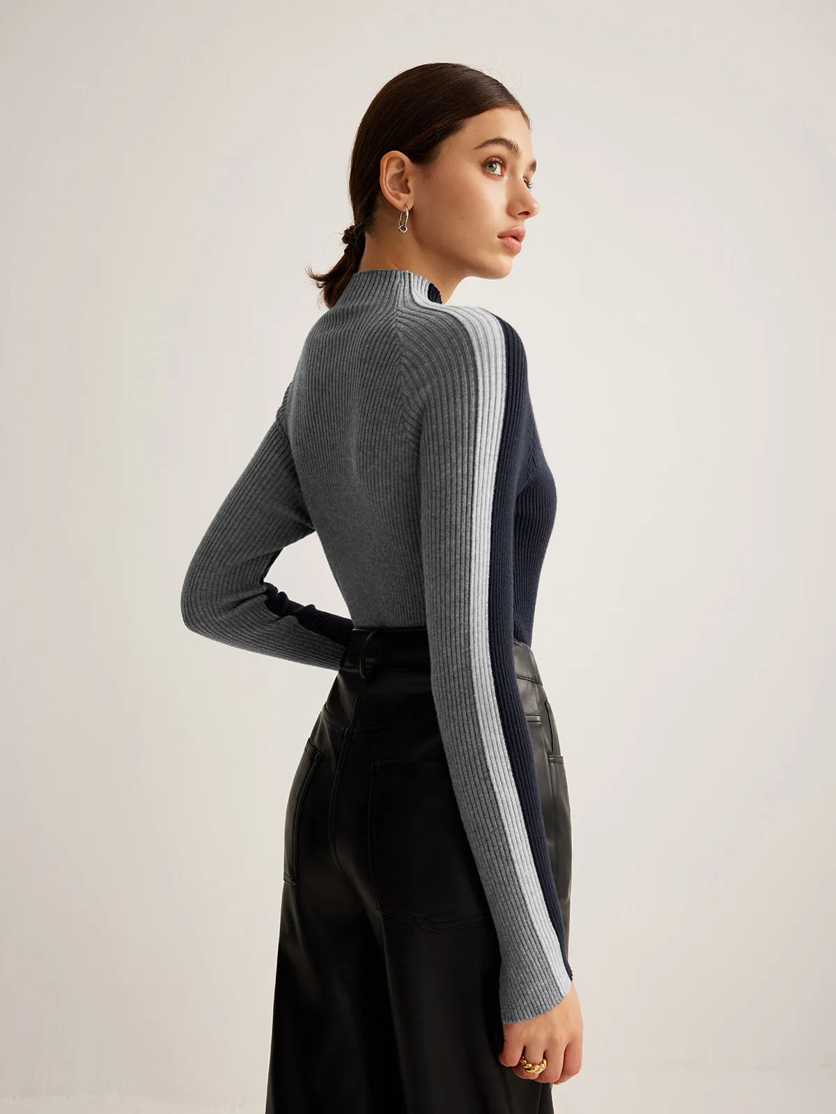 Mock Neck Color Block Knit Top sold by COMMENSE product image thumbnail 2