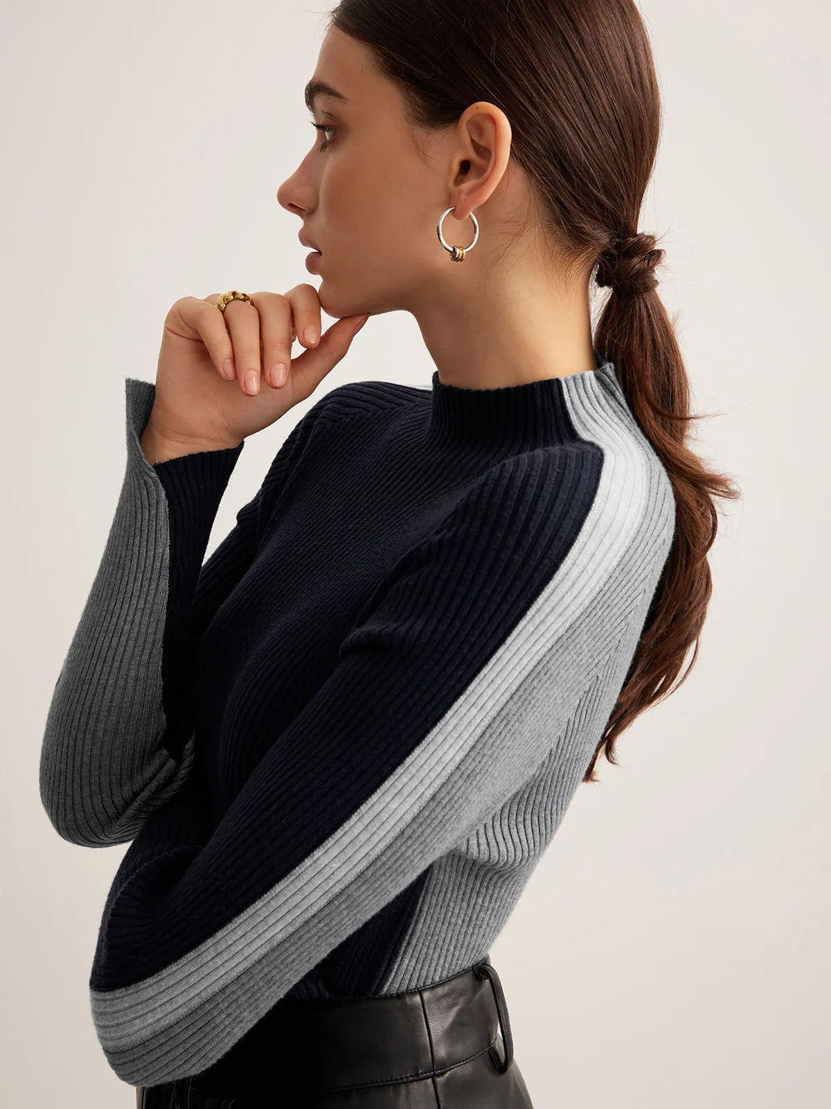 Mock Neck Color Block Knit Top sold by COMMENSE product image thumbnail 3