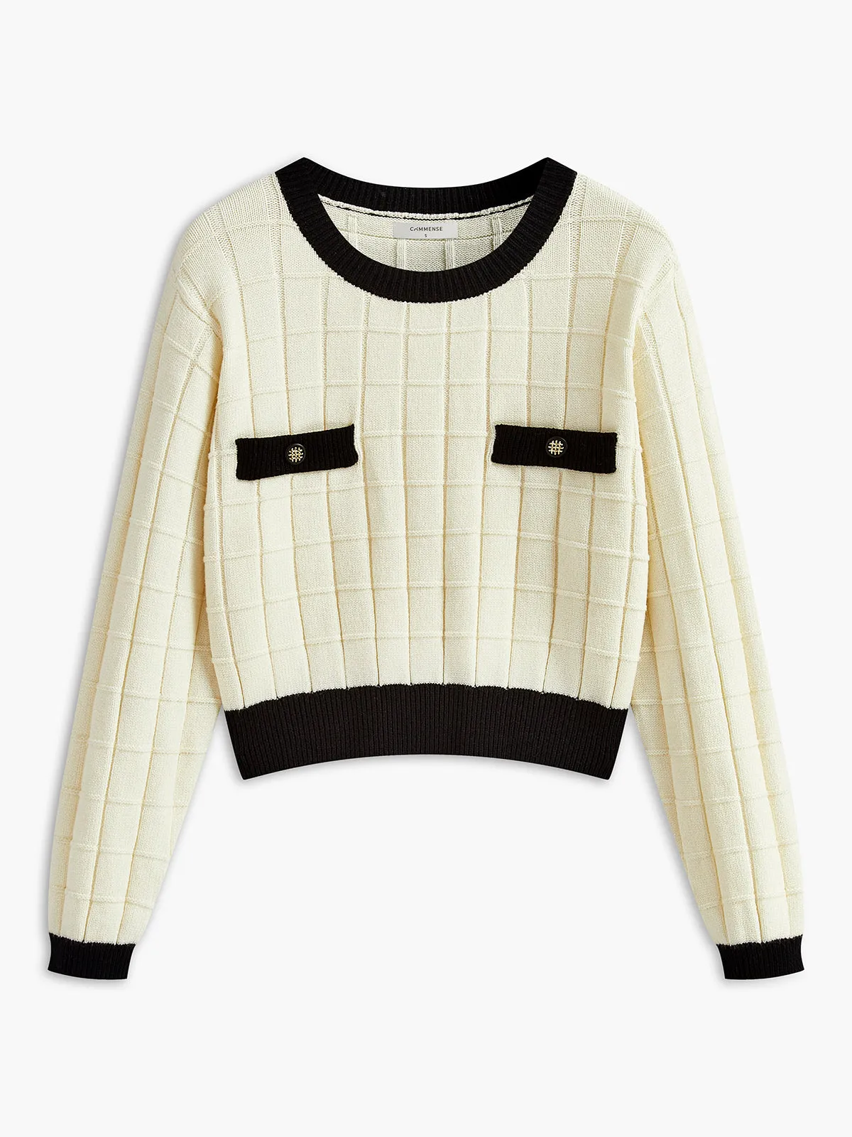 Contrast Trim Plaid Pullover Sweater sold by COMMENSE