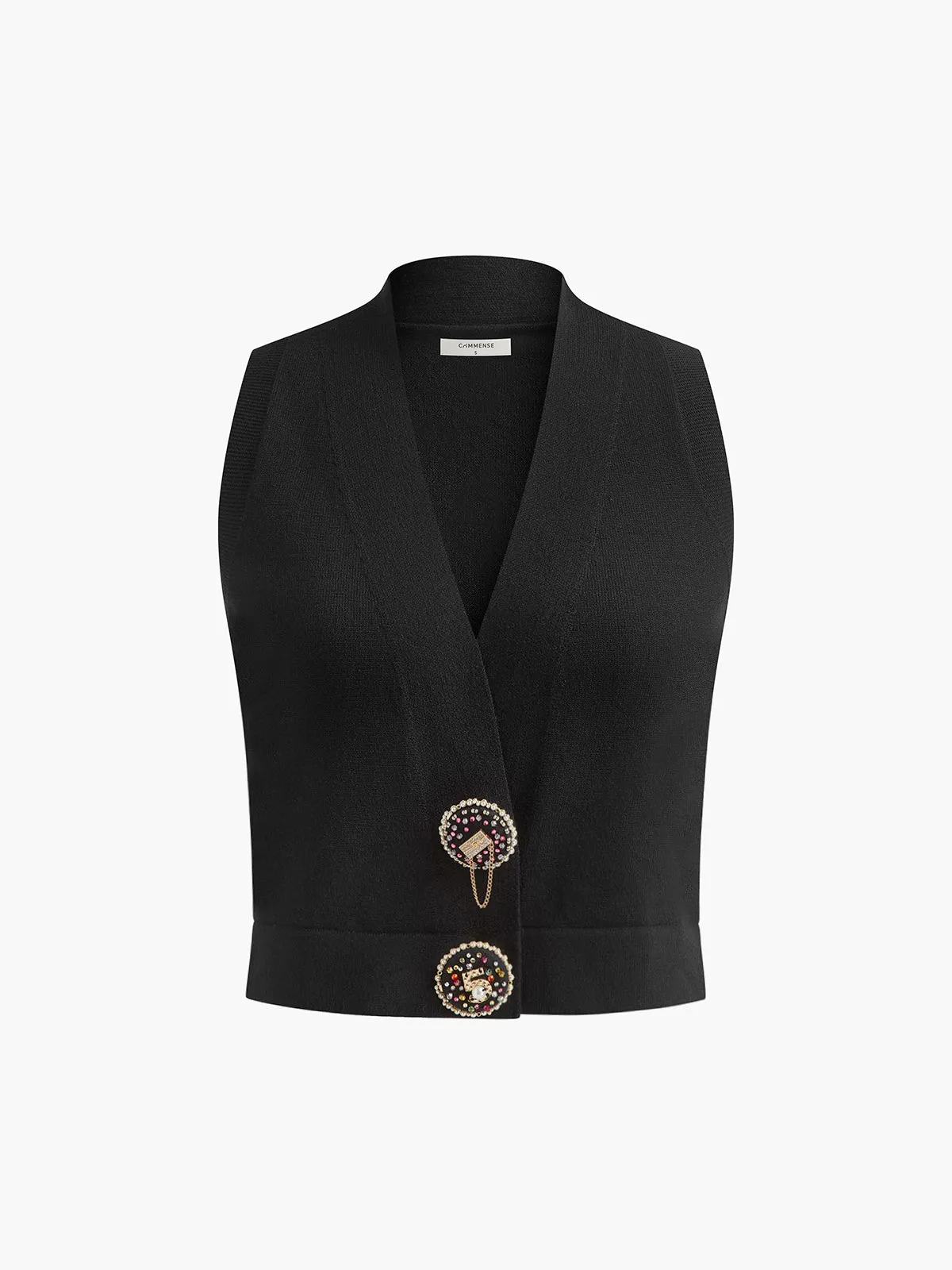 Wool-Blend Rhinestone-Button Sweater Vest sold by COMMENSE