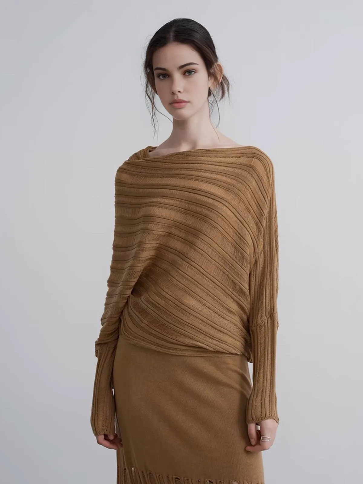 Boheme Asymmetrical Neck Loose Sweater sold by COMMENSE