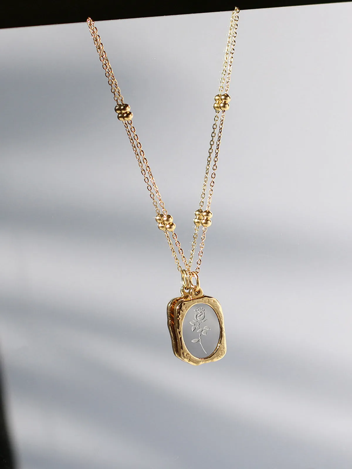 Embossed Rose Square Pendant Necklace sold by COMMENSE product image thumbnail 5