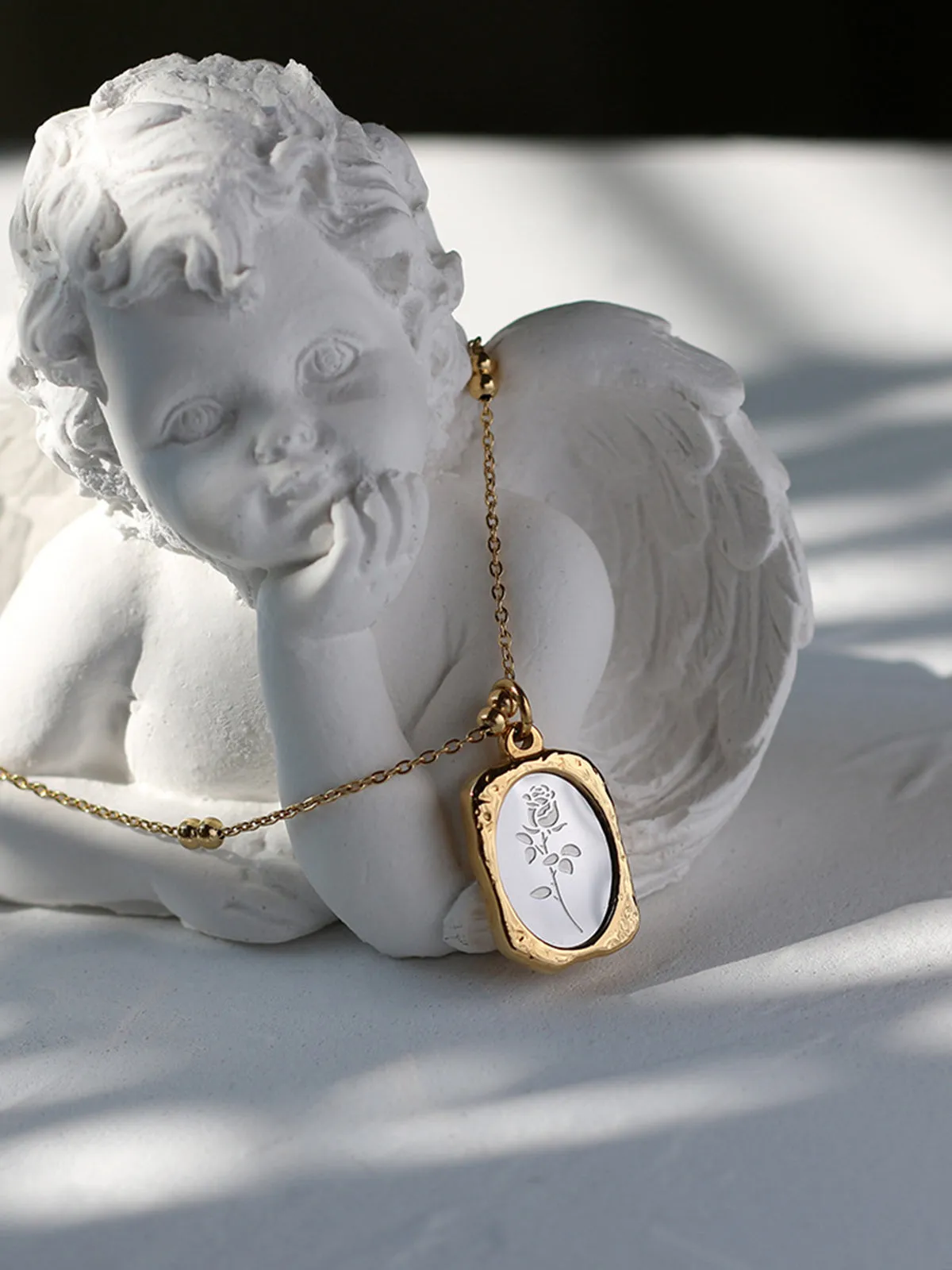 Embossed Rose Square Pendant Necklace sold by COMMENSE product image thumbnail 2