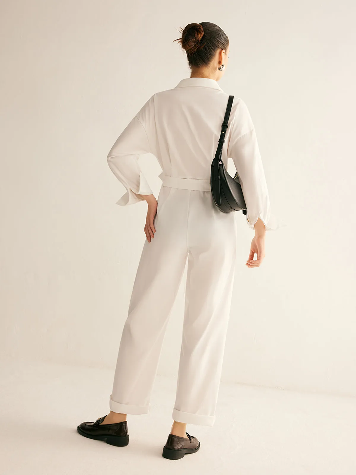 Minimalist Button Polo Jumpsuit With Belt sold by COMMENSE product image thumbnail 5