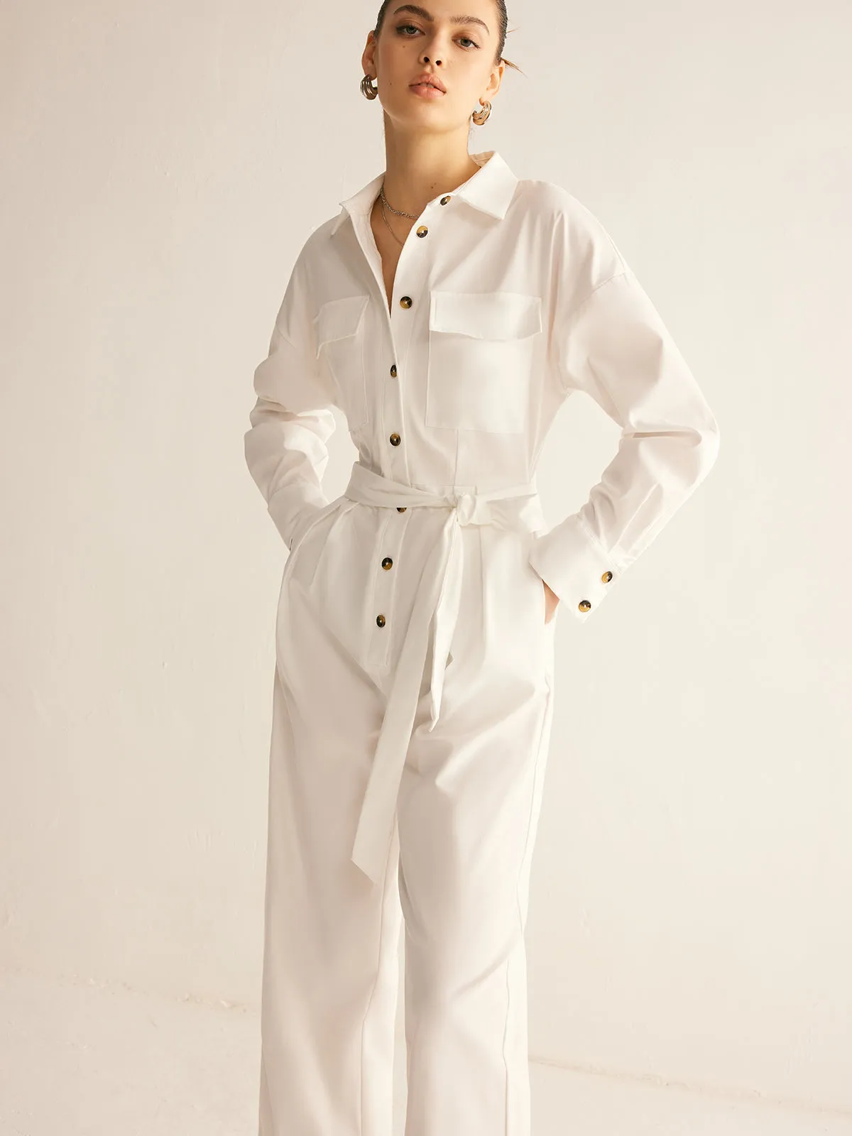 Minimalist Button Polo Jumpsuit With Belt sold by COMMENSE product image thumbnail 3