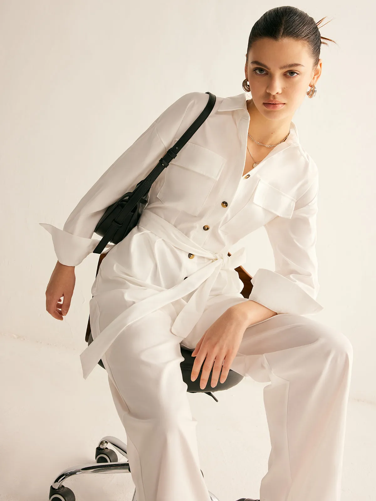 Minimalist Button Polo Jumpsuit With Belt sold by COMMENSE product image thumbnail 4