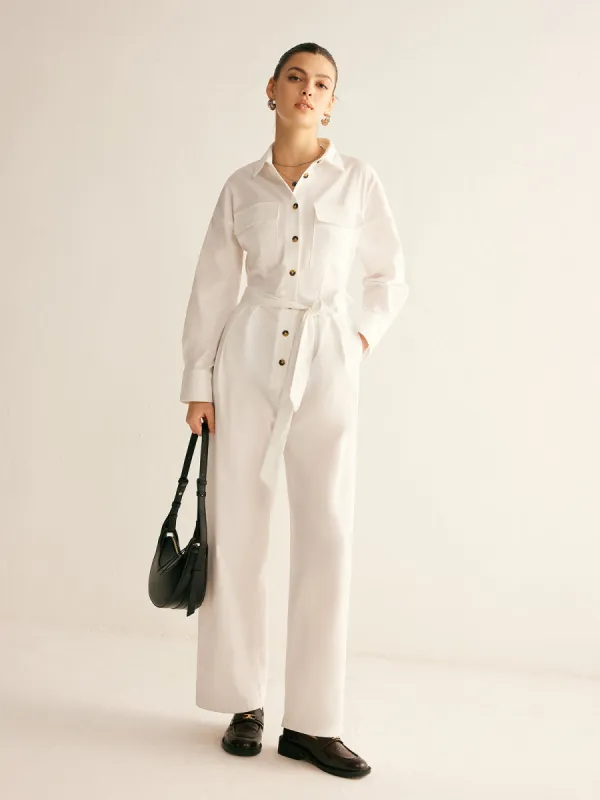 Minimalist Button Polo Jumpsuit With Belt sold by COMMENSE
