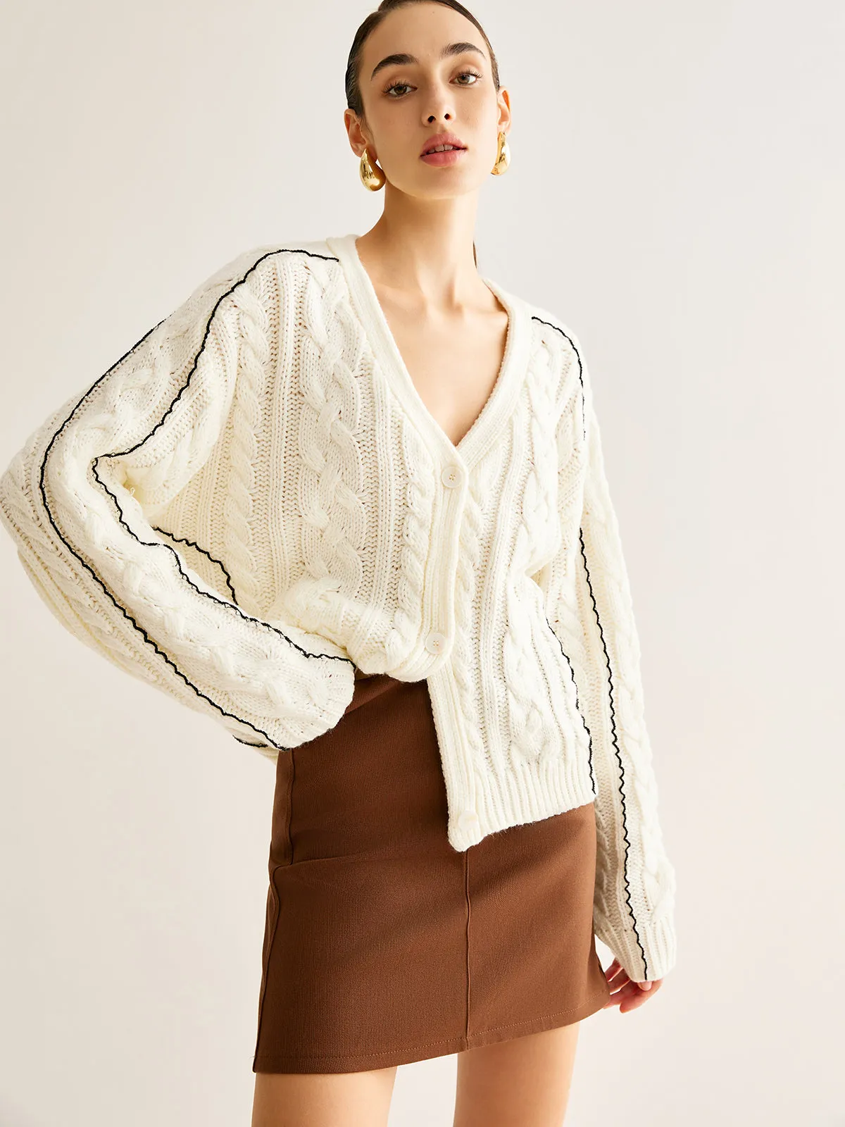 Contrast Binding Button Cardigan sold by COMMENSE