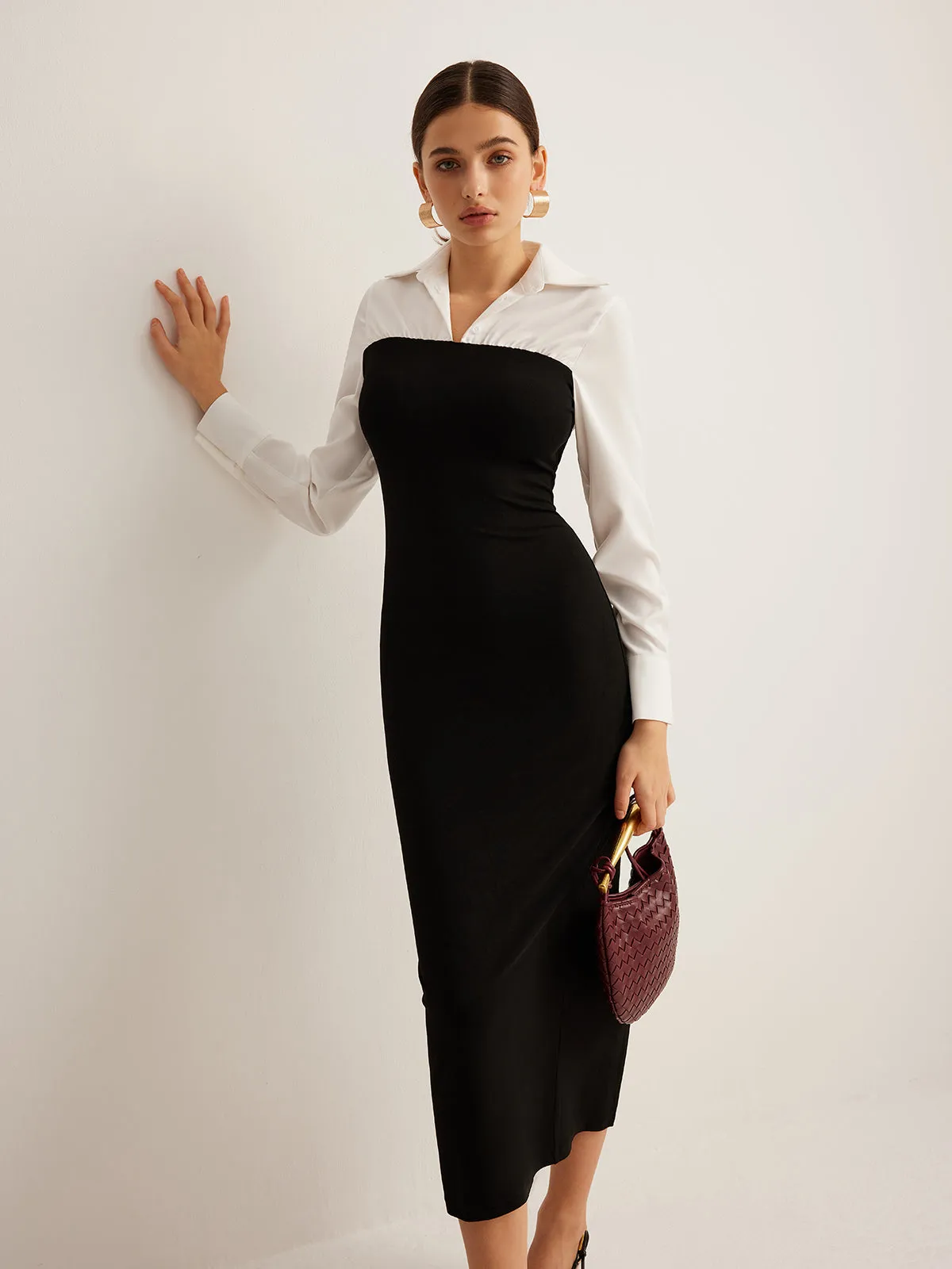 Color Block Skinny Lapel Dress sold by COMMENSE product image thumbnail 3