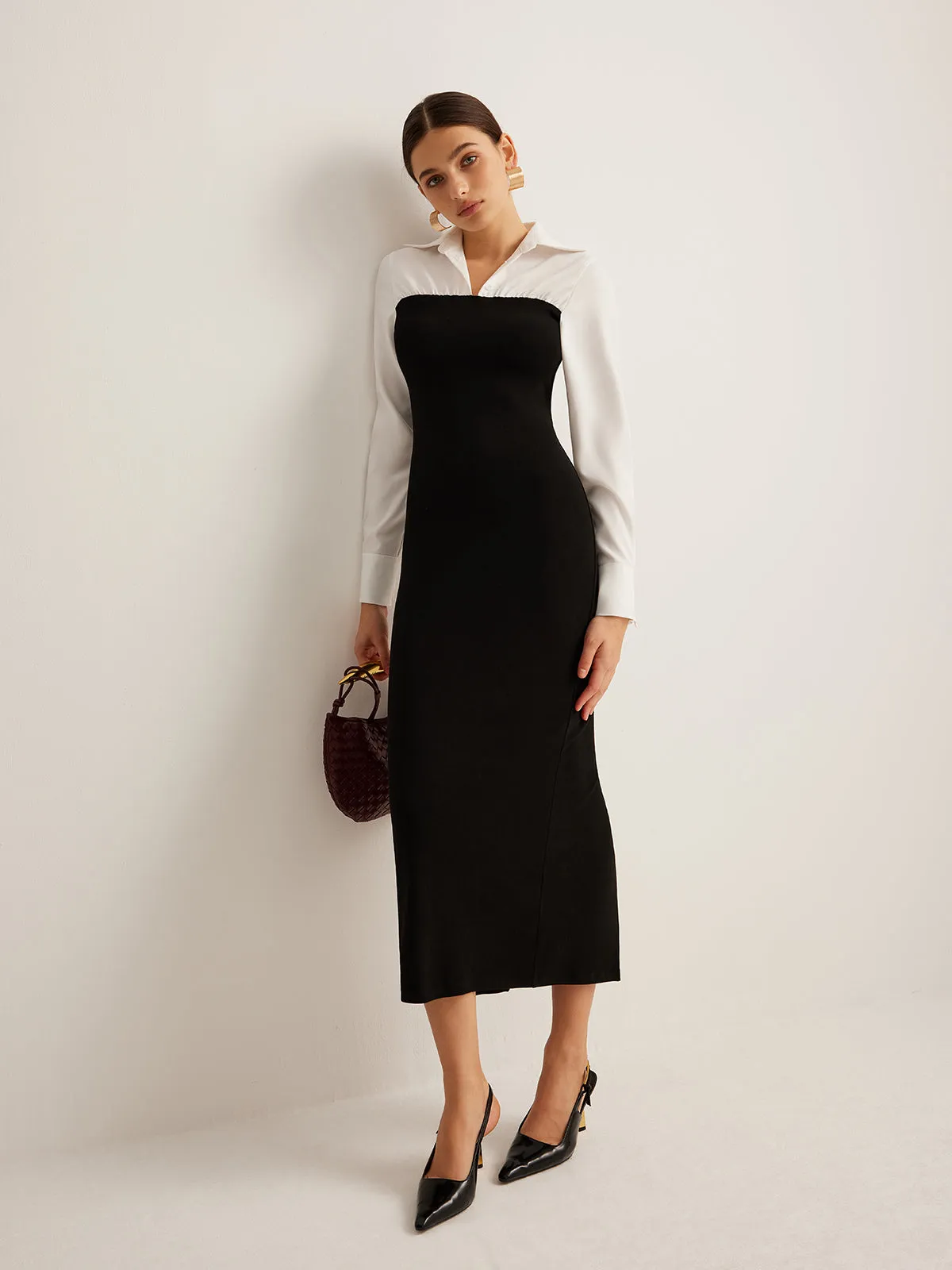 Color Block Skinny Lapel Dress sold by COMMENSE product image thumbnail 4