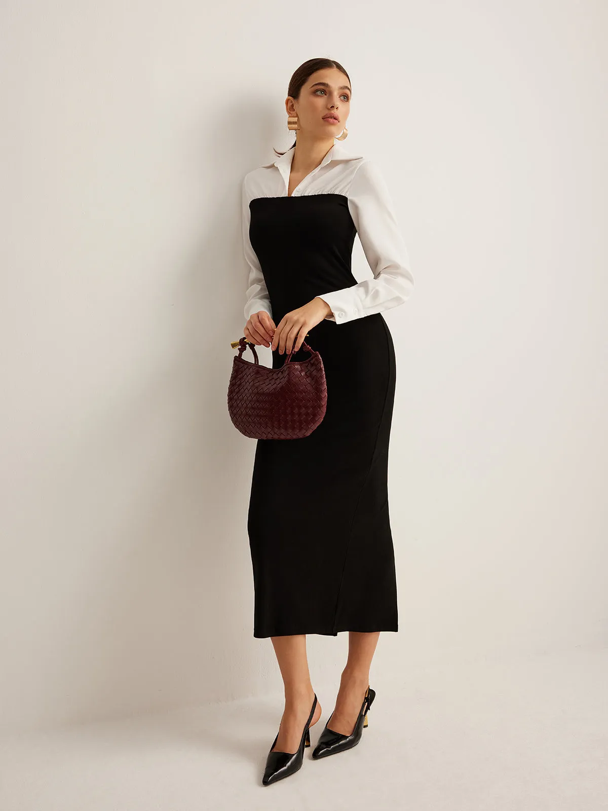 Color Block Skinny Lapel Dress sold by COMMENSE