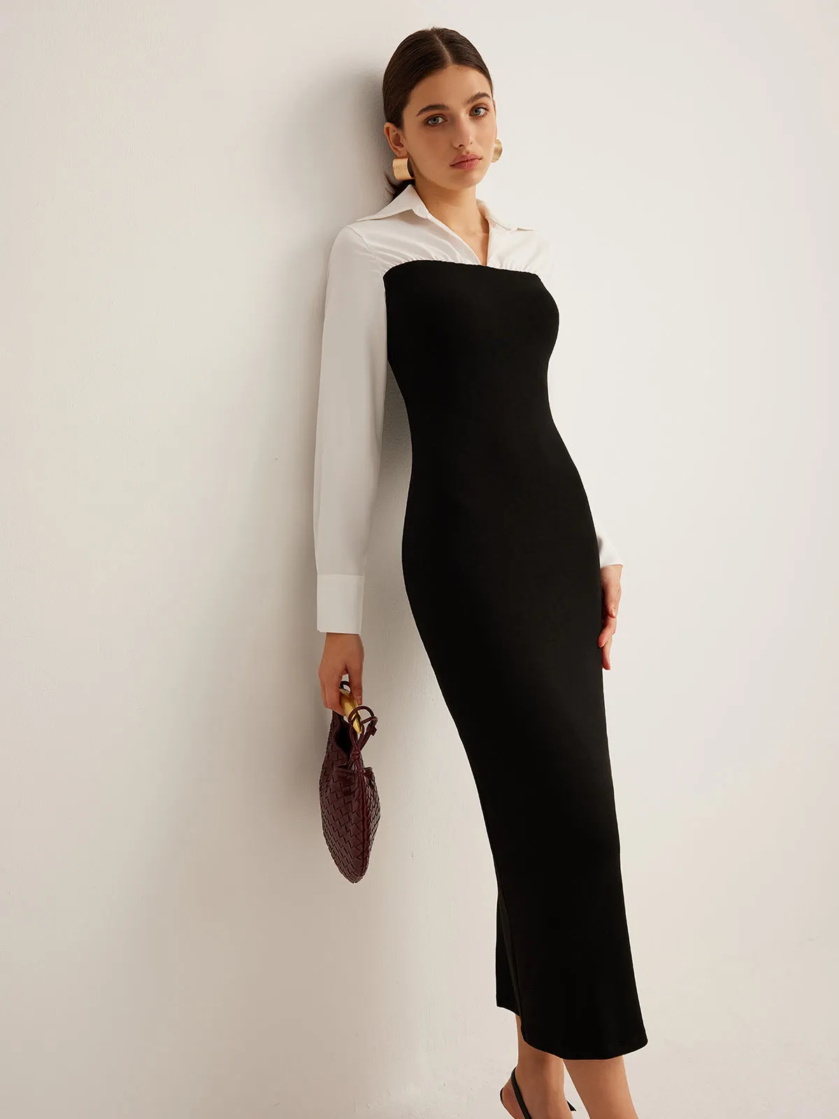 Color Block Skinny Lapel Dress sold by COMMENSE product image thumbnail 2