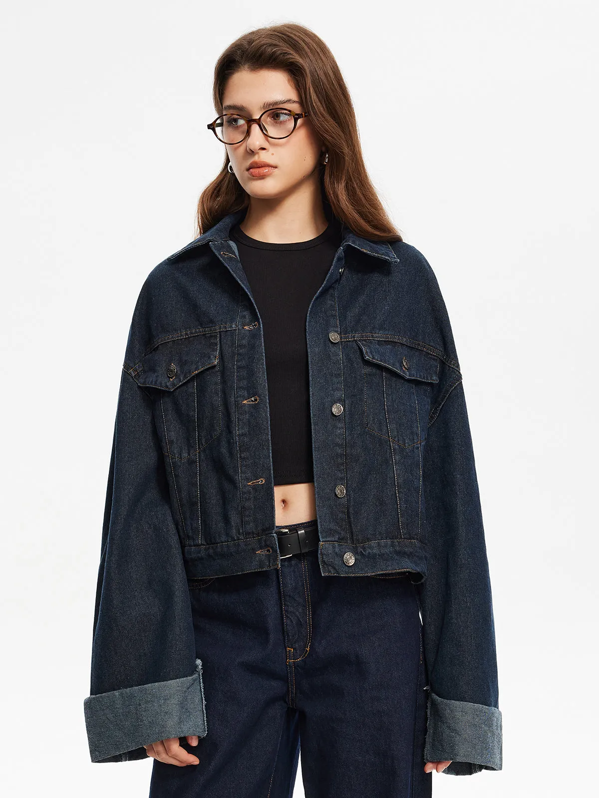 Retro Draped Denim Short Jacket sold by COMMENSE product image thumbnail 5