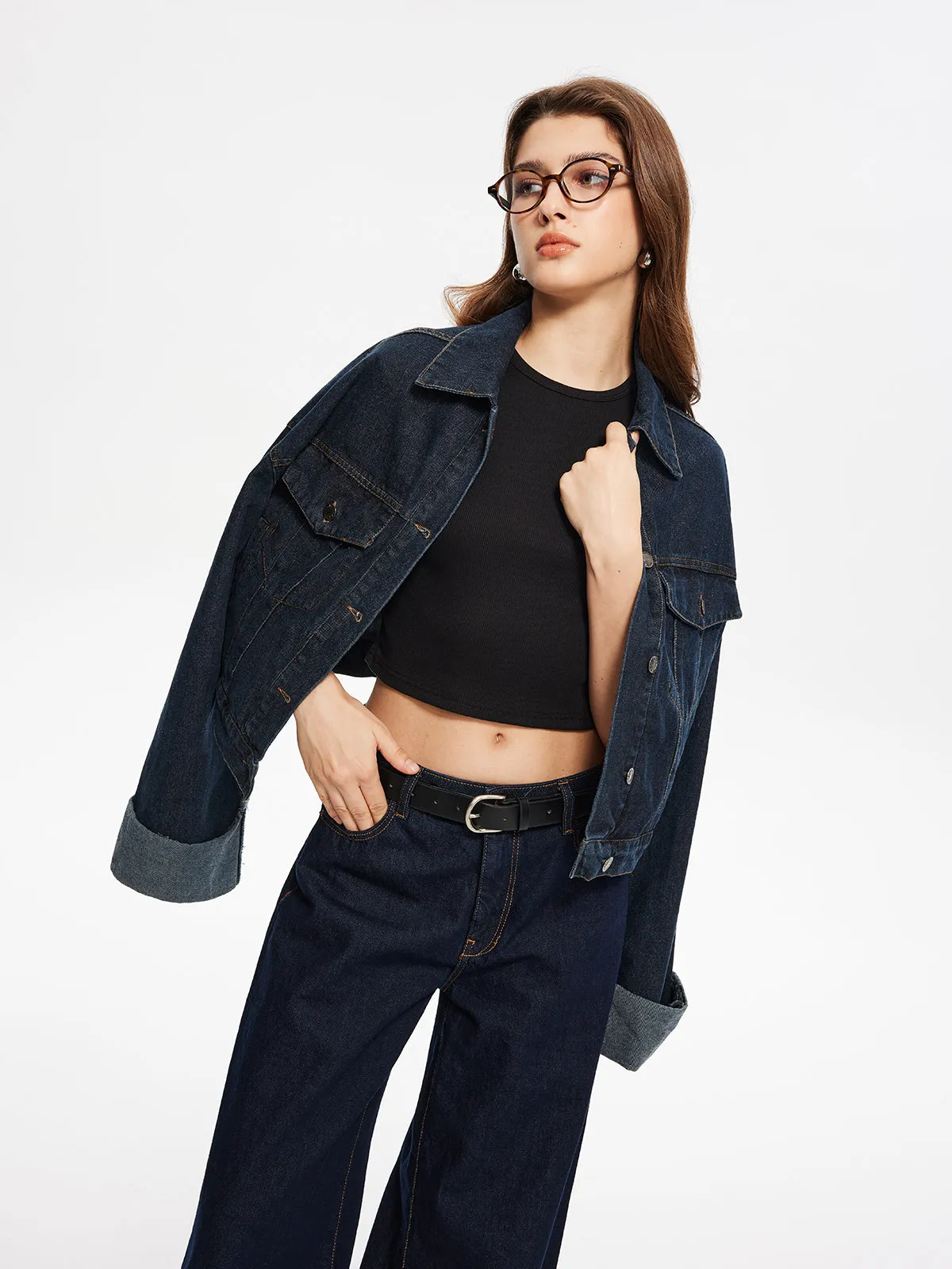 Retro Draped Denim Short Jacket sold by COMMENSE product image thumbnail 3