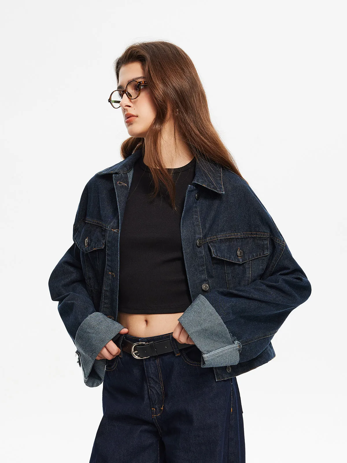 Retro Draped Denim Short Jacket sold by COMMENSE product image thumbnail 4