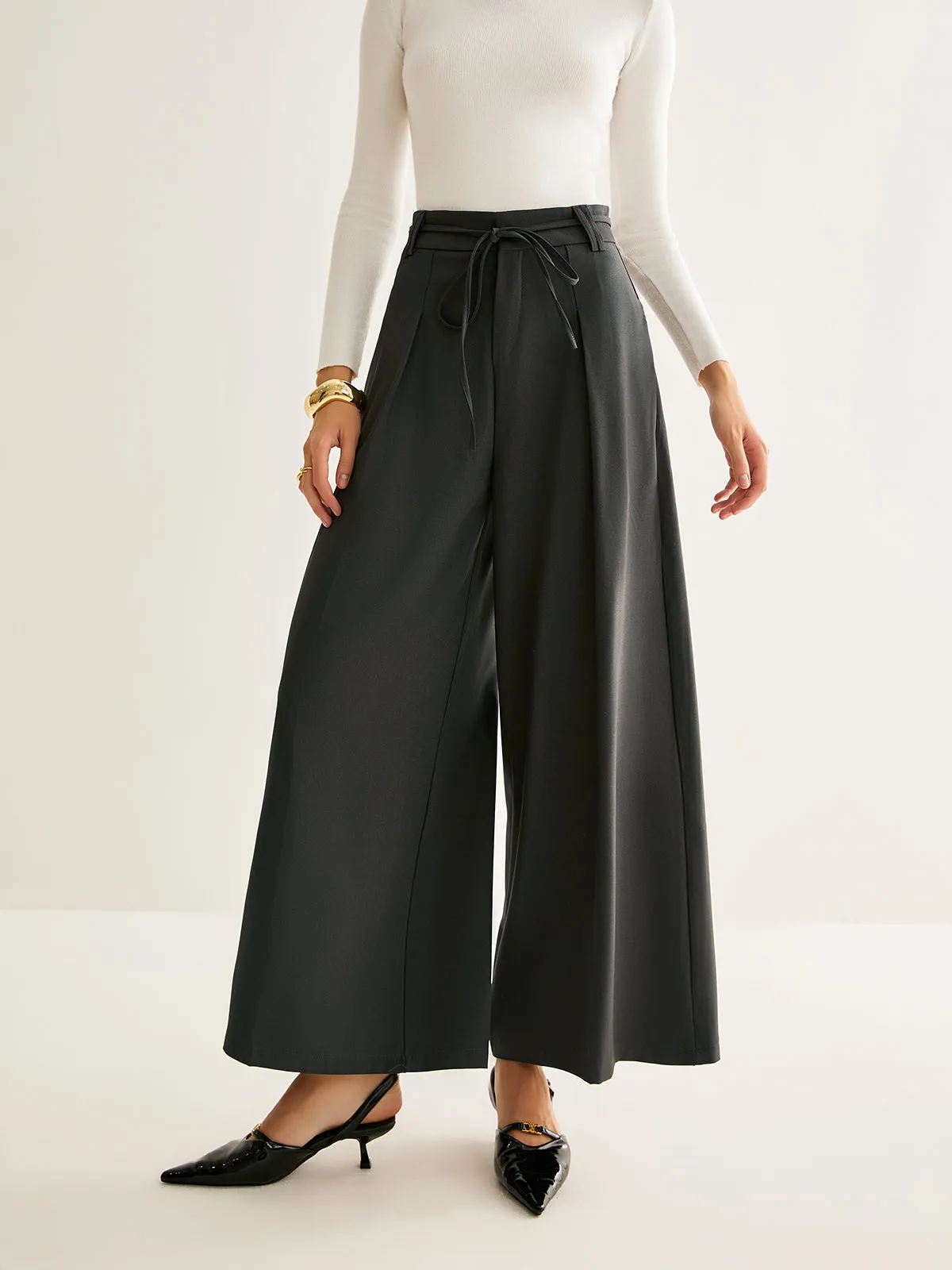 Rope Belt Wide-Leg Pants sold by COMMENSE