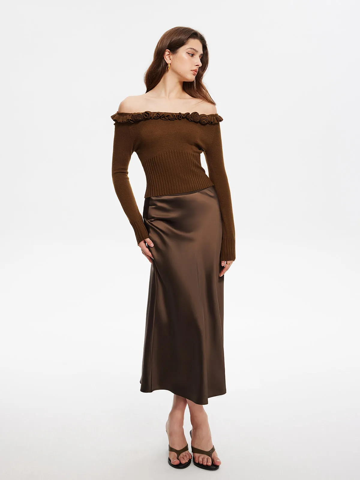 Cashmere-Blend Off-Shoulder Ruffle Sweater sold by COMMENSE product image thumbnail 5