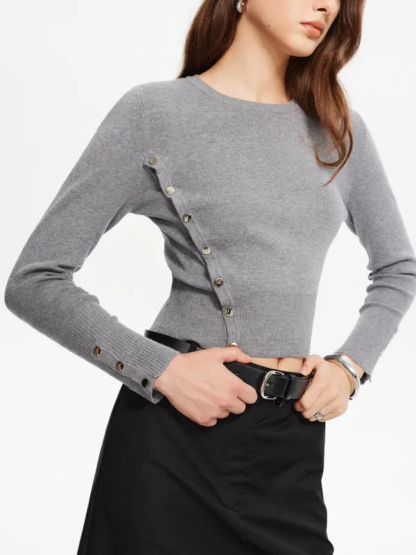 Side Breasted Crop Sweater sold by COMMENSE