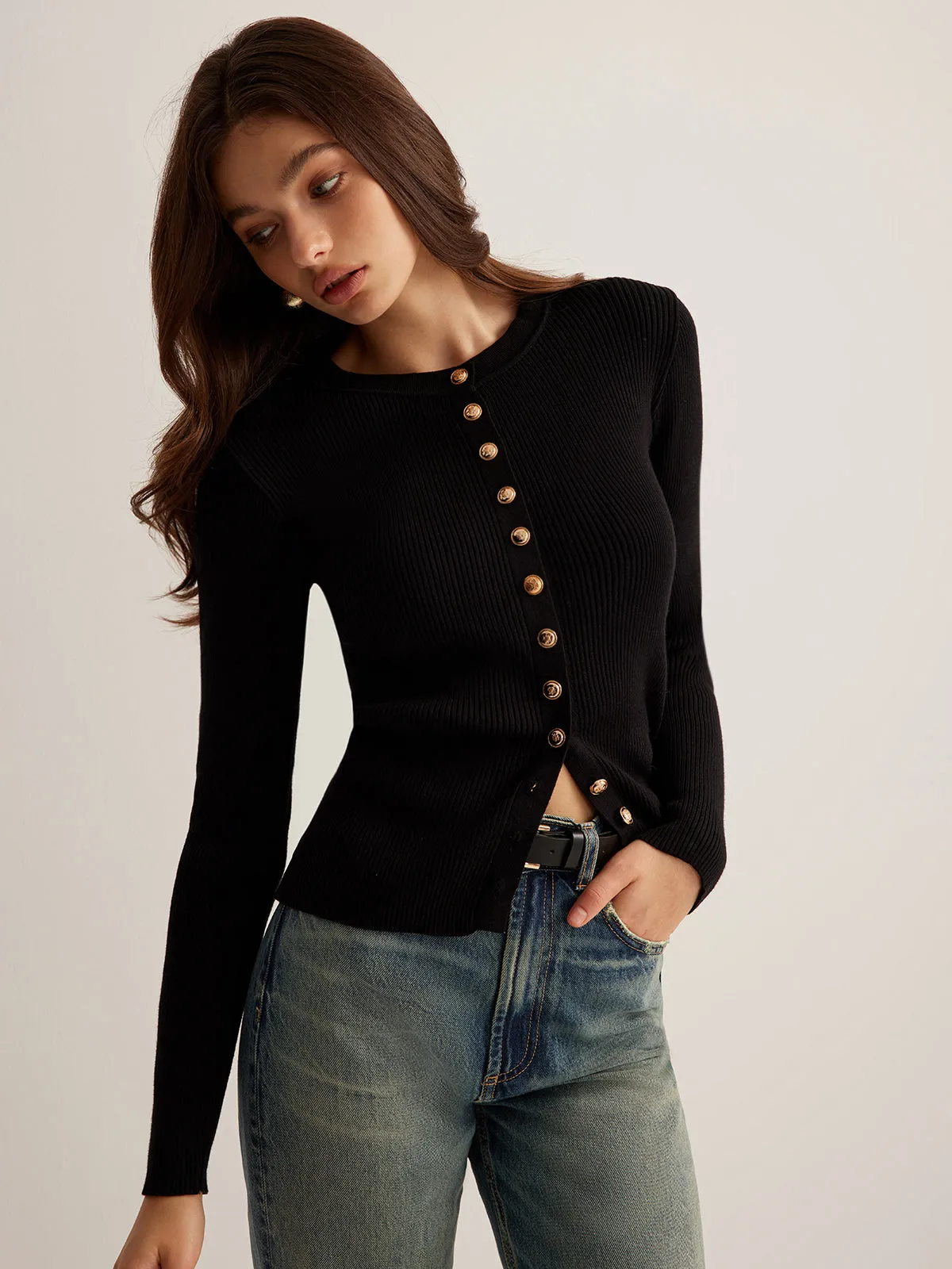 Button Down Skinny Knit Top sold by COMMENSE product image thumbnail 3