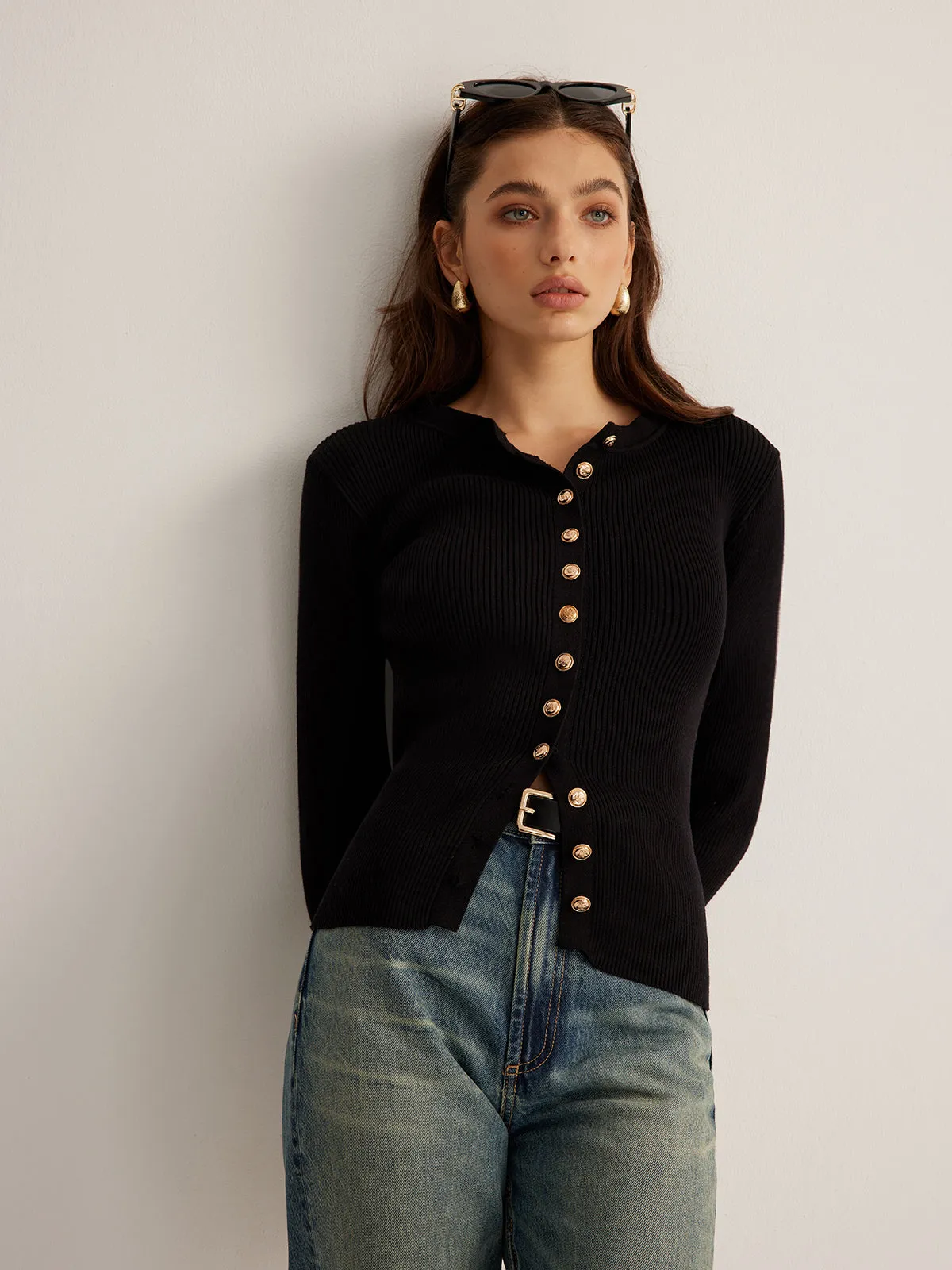 Button Down Skinny Knit Top sold by COMMENSE product image thumbnail 4