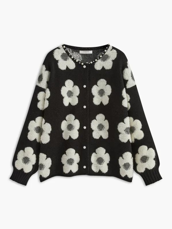 Beaded Trim Floral Cardigan sold by COMMENSE