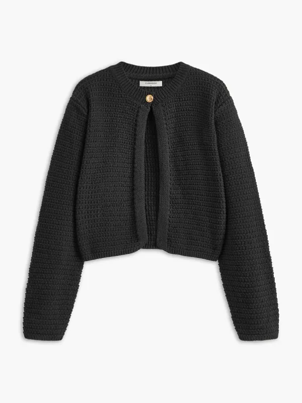 Metal-Button Slit Cardigan sold by COMMENSE