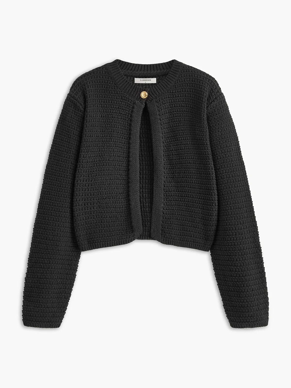 Metal-Button Slit Cardigan sold by COMMENSE