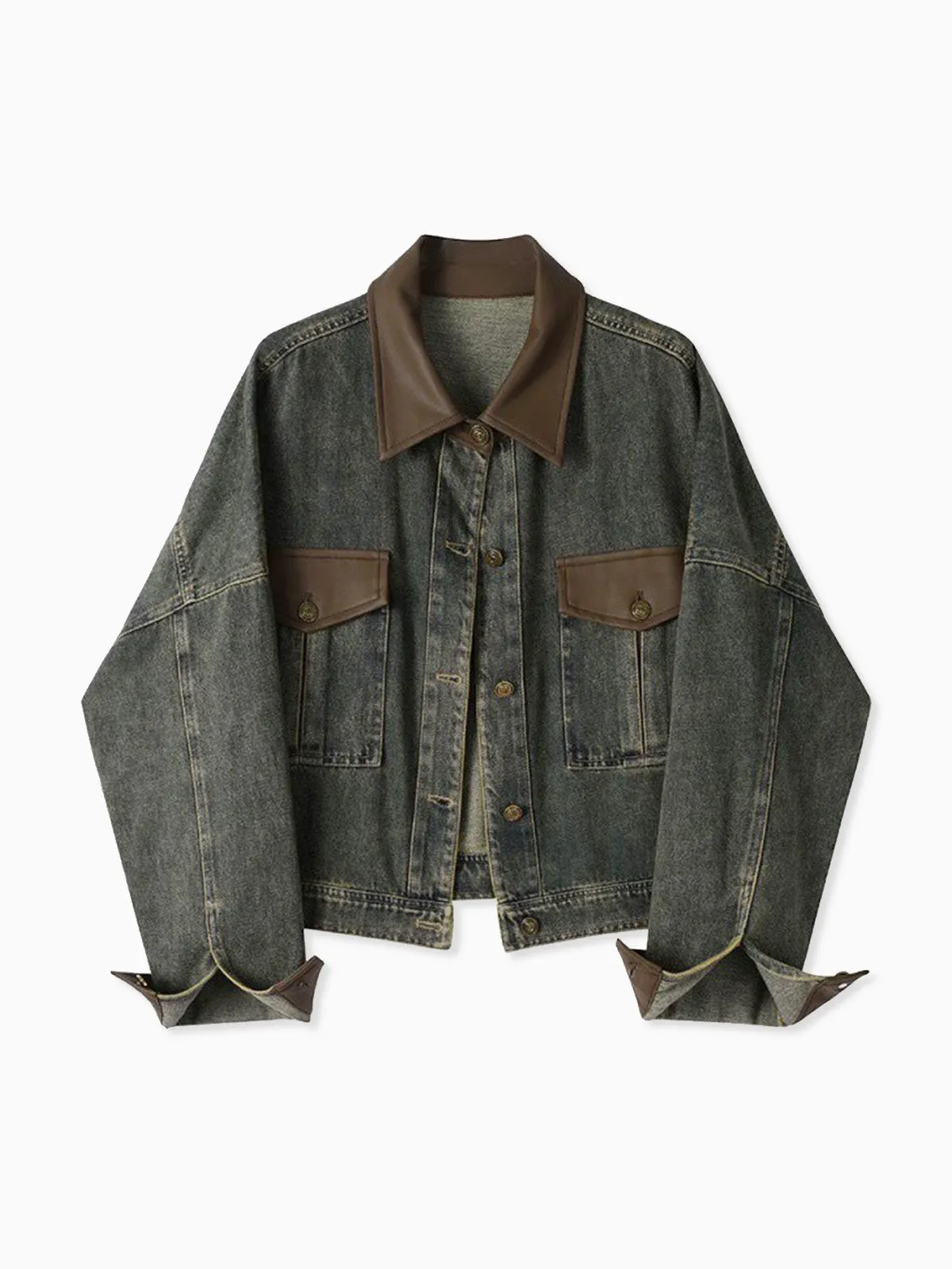 Vintage Contrast Trim Lapel Denim Jacket sold by COMMENSE