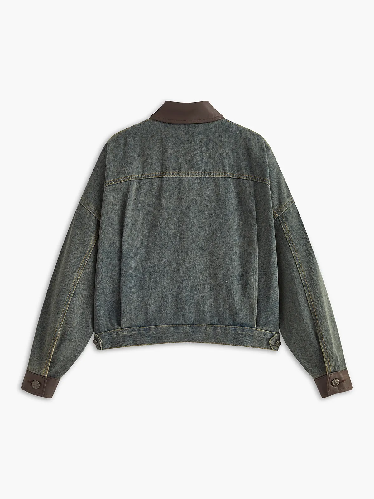 Vintage Contrast Trim Lapel Denim Jacket sold by COMMENSE product image thumbnail 2