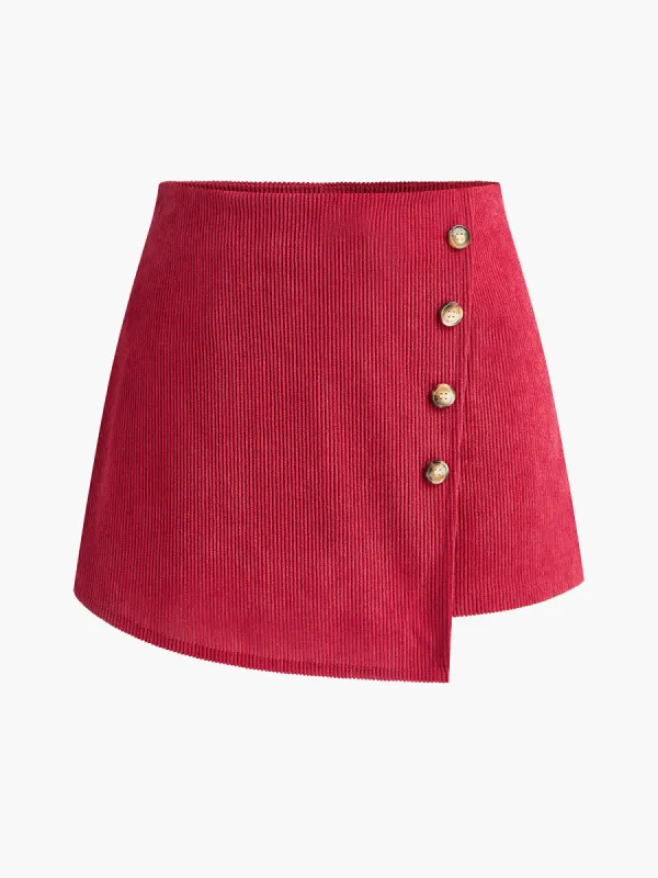 Button-Decor Corduroy Zipper Skirt sold by COMMENSE