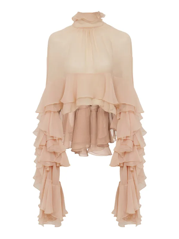 Turtleneck Ruffle Chiffon Shirt sold by COMMENSE