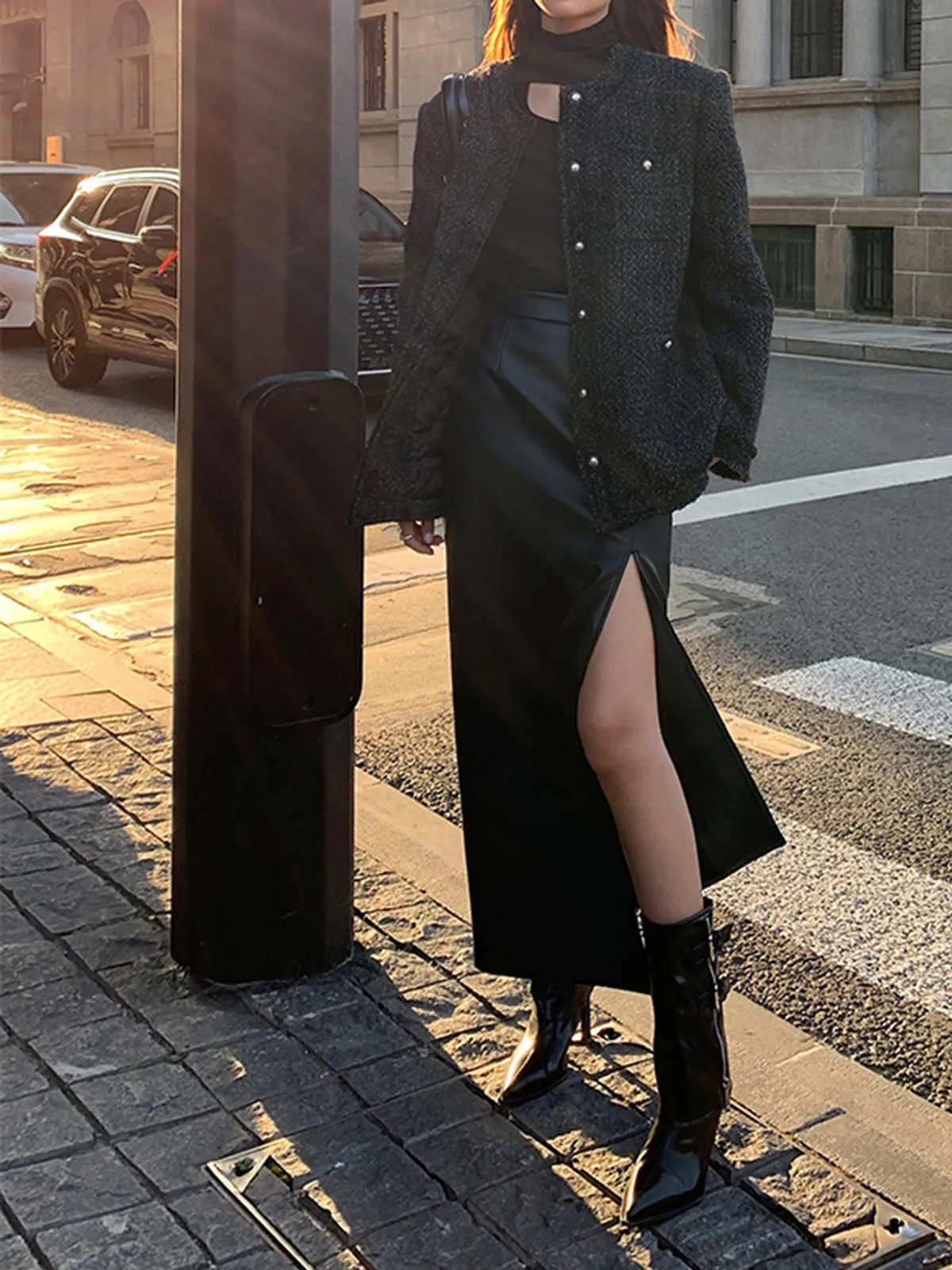 Wool-Blend Versatile Tweed Jacket sold by COMMENSE product image thumbnail 2