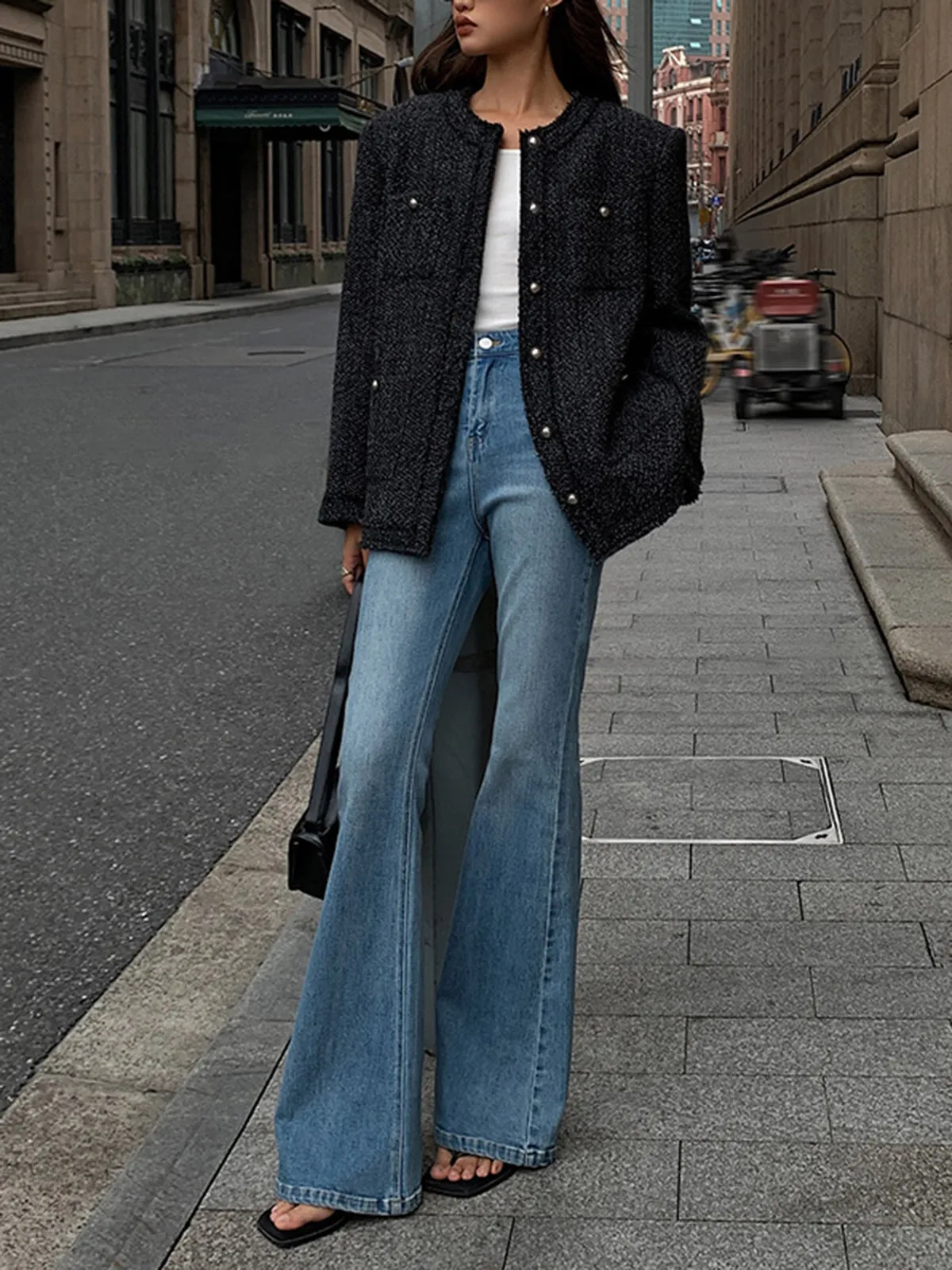 Wool-Blend Versatile Tweed Jacket sold by COMMENSE product image thumbnail 3