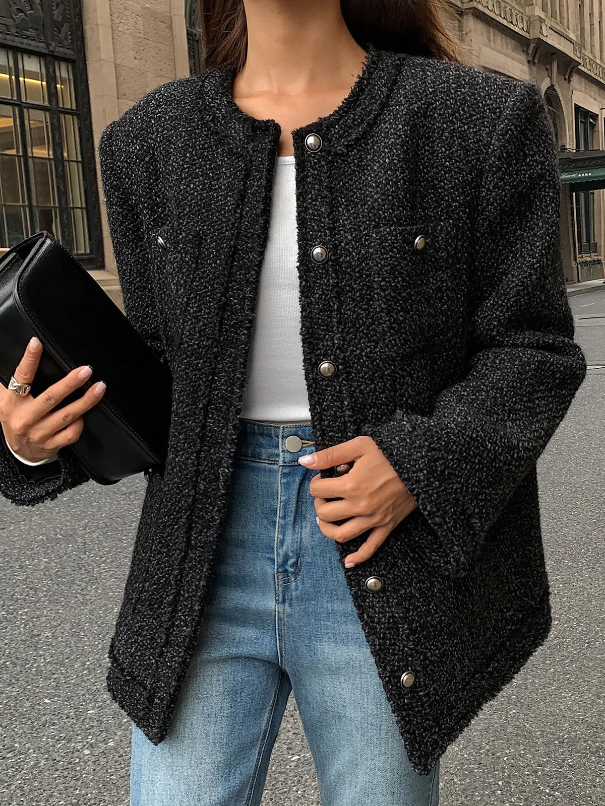 Wool-Blend Versatile Tweed Jacket sold by COMMENSE product image thumbnail 4