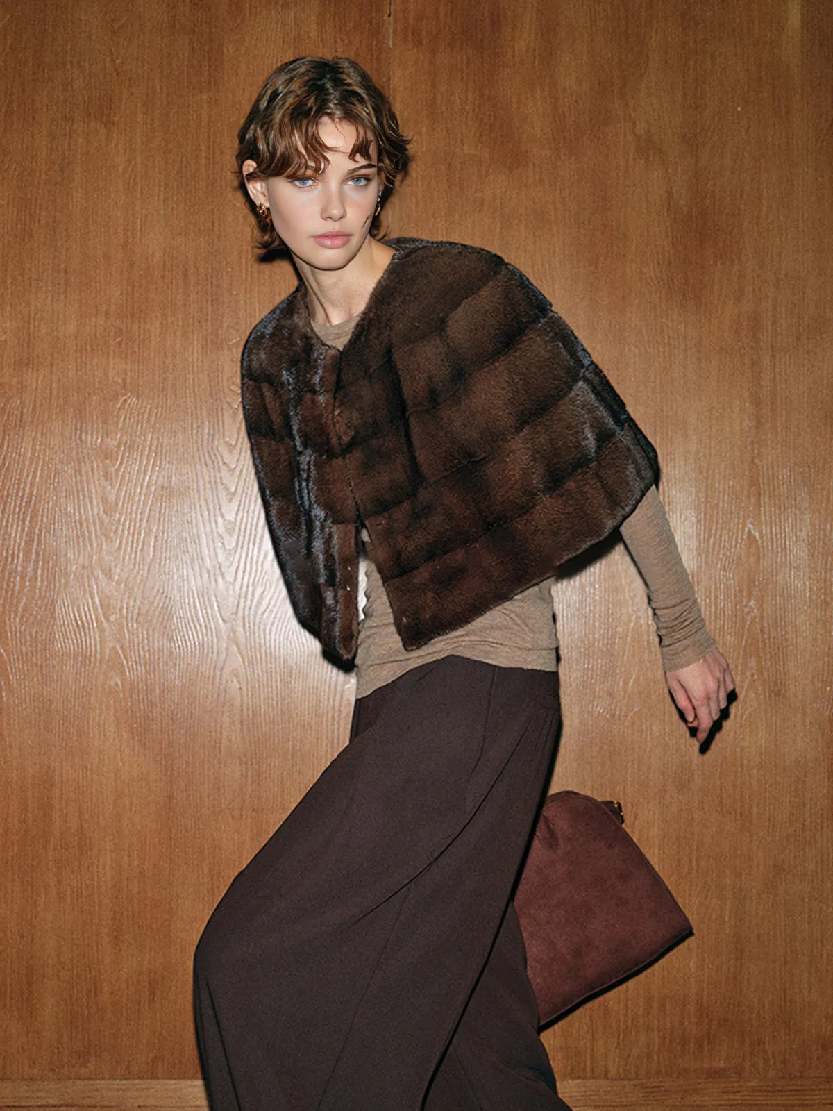 Faux Fur Crop Plaid Cape sold by COMMENSE product image thumbnail 3