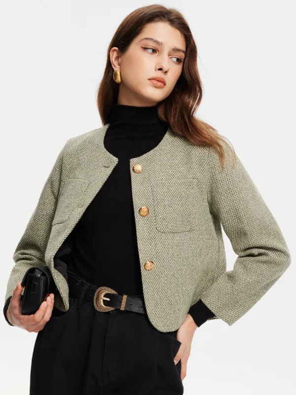 Round Neck Pockets Tweed Jacket sold by COMMENSE