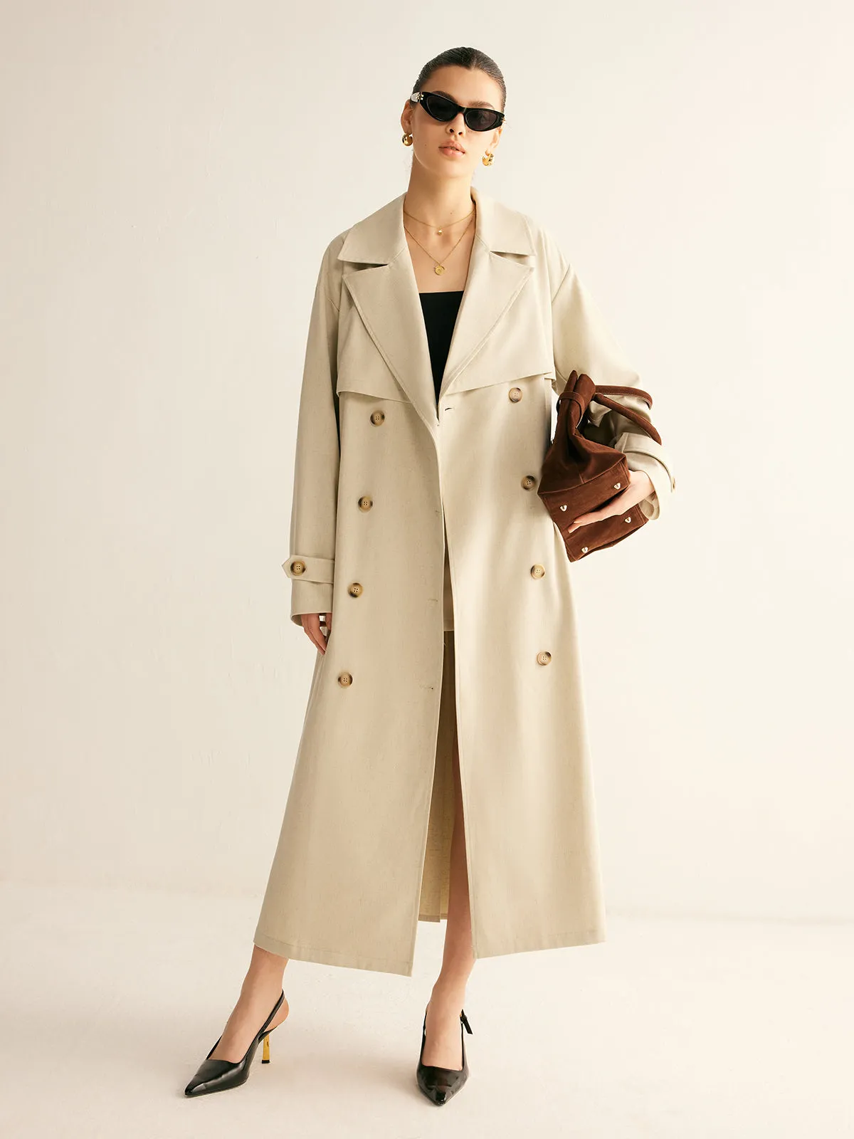 Elegant Pleated Trench Coat With Belt sold by COMMENSE product image thumbnail 3