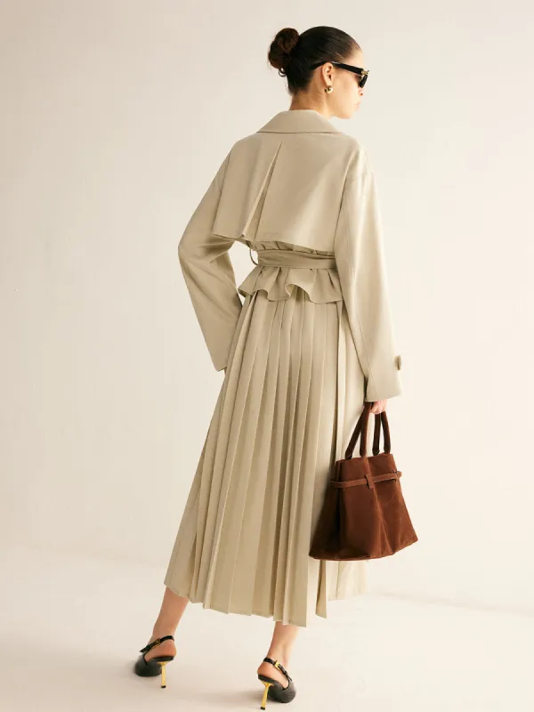Elegant Pleated Trench Coat With Belt sold by COMMENSE