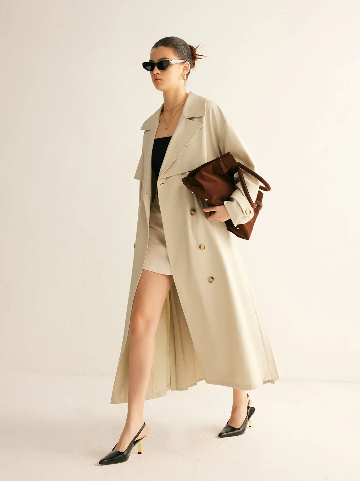Elegant Pleated Trench Coat With Belt sold by COMMENSE product image thumbnail 2