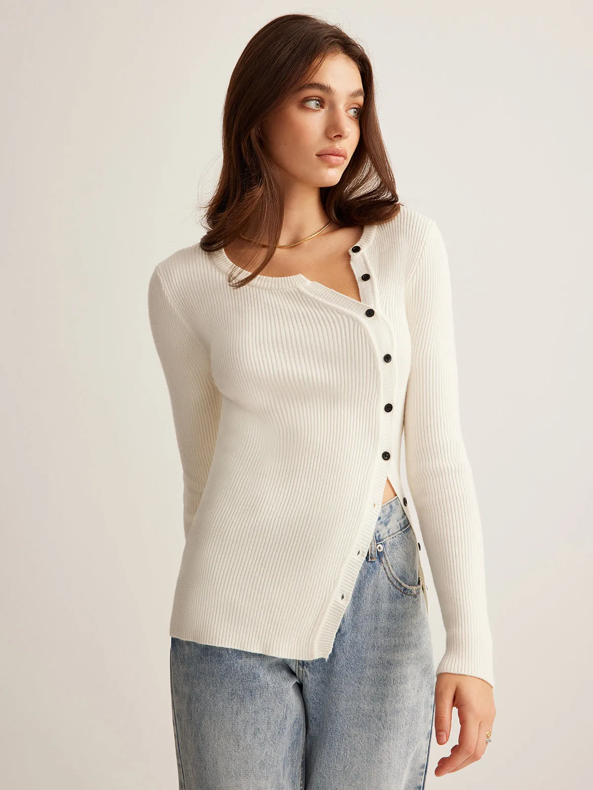 Plain Asymmetrical Breasted Sweater sold by COMMENSE product image thumbnail 3